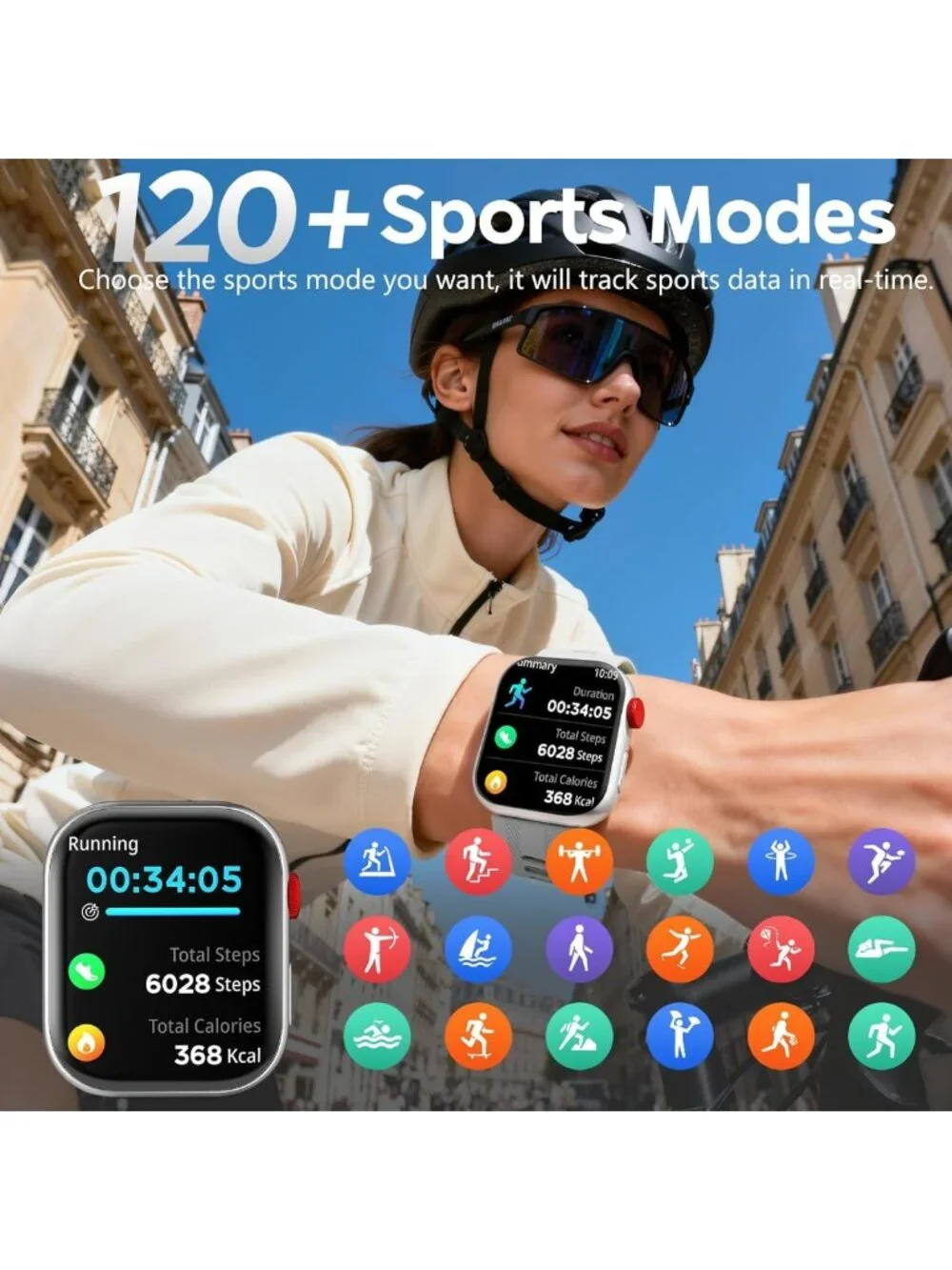 Stylish HD Smartwatch for Fitness, Calls & Music Control, IP68 Waterproof, 120